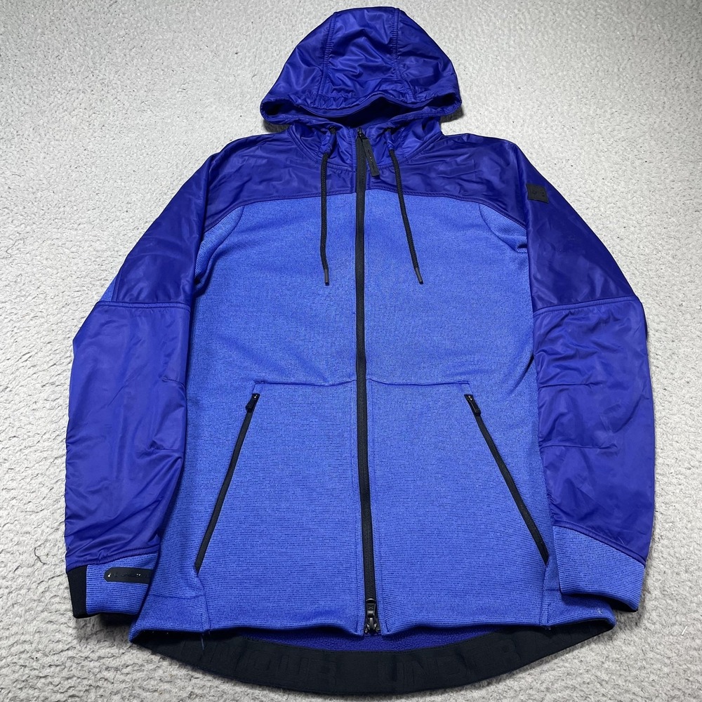Under Armour The Swacket Jacket Mens Small Blue Hooded Fleece Full Zip Insulated